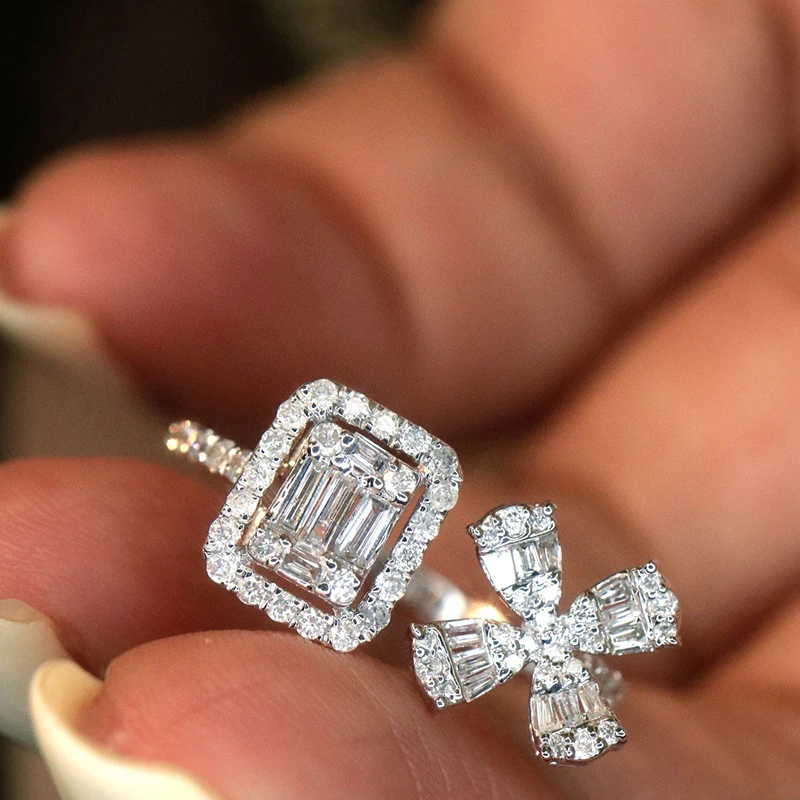 Aazuo مجوهرات فاخرة 18K الذهب الأبيض الماس الطبيعي 0.56ct زهرة مربع المفتوحة خواتم الراقي العصرية كبار حفلة غرامة مجوهرات