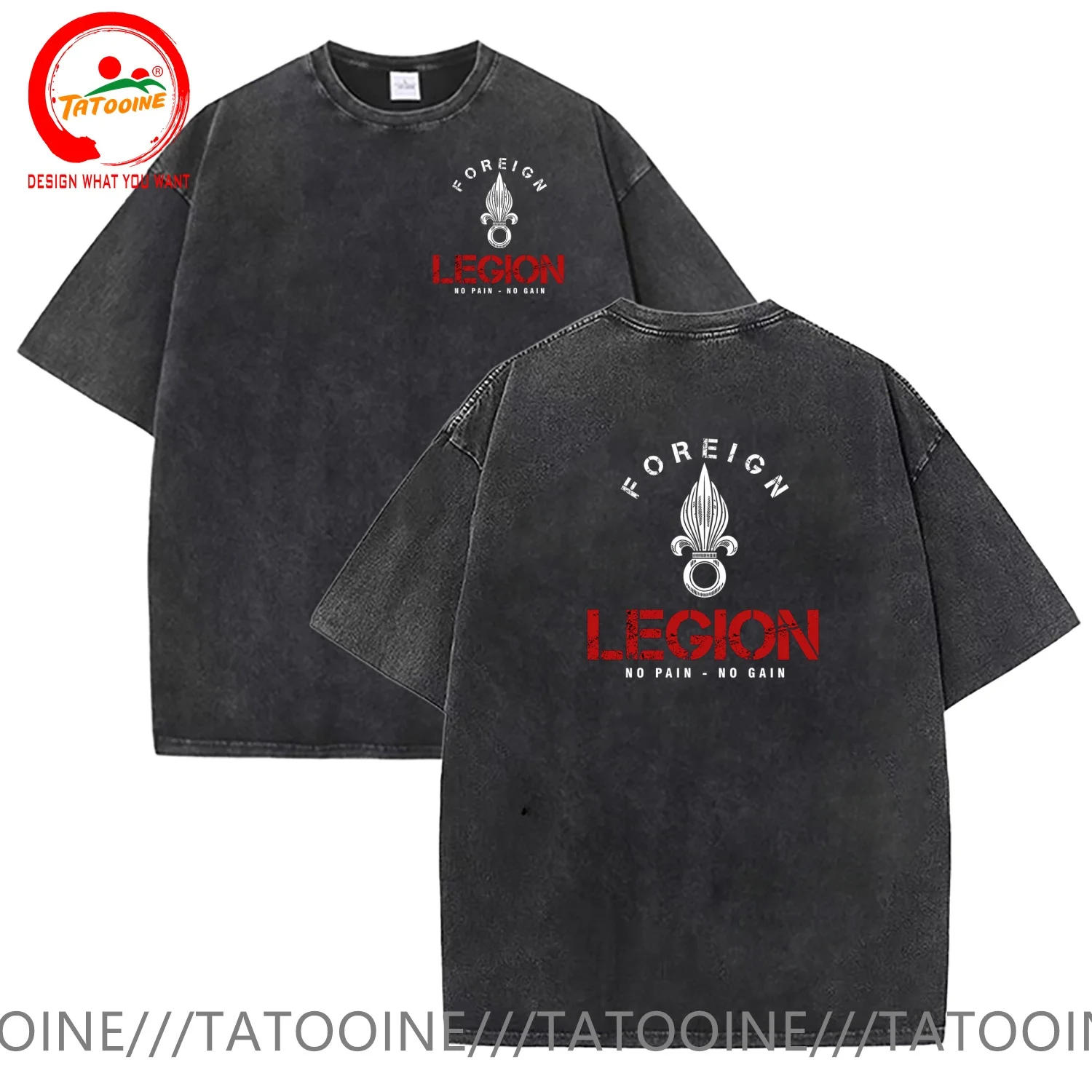 

Front Back Print Vintage Washed Cotton T Shirt Foreign Legion No Pain T-Shirt France Army Trendy TeeShirt Casual Clothes tshirt