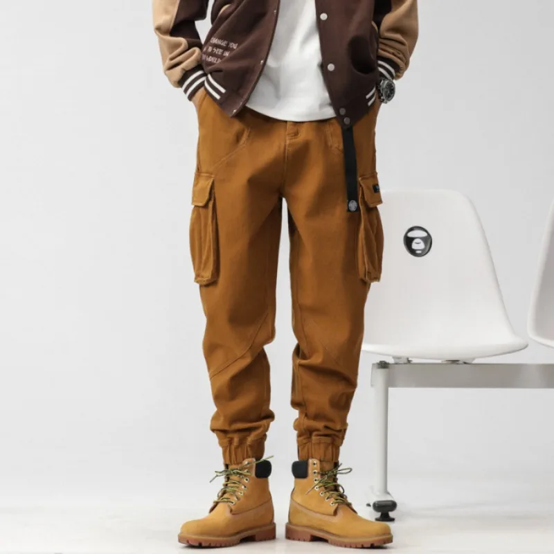 

2024 autumn new men's casual cargo pants loose 100 tie leg Haren pants