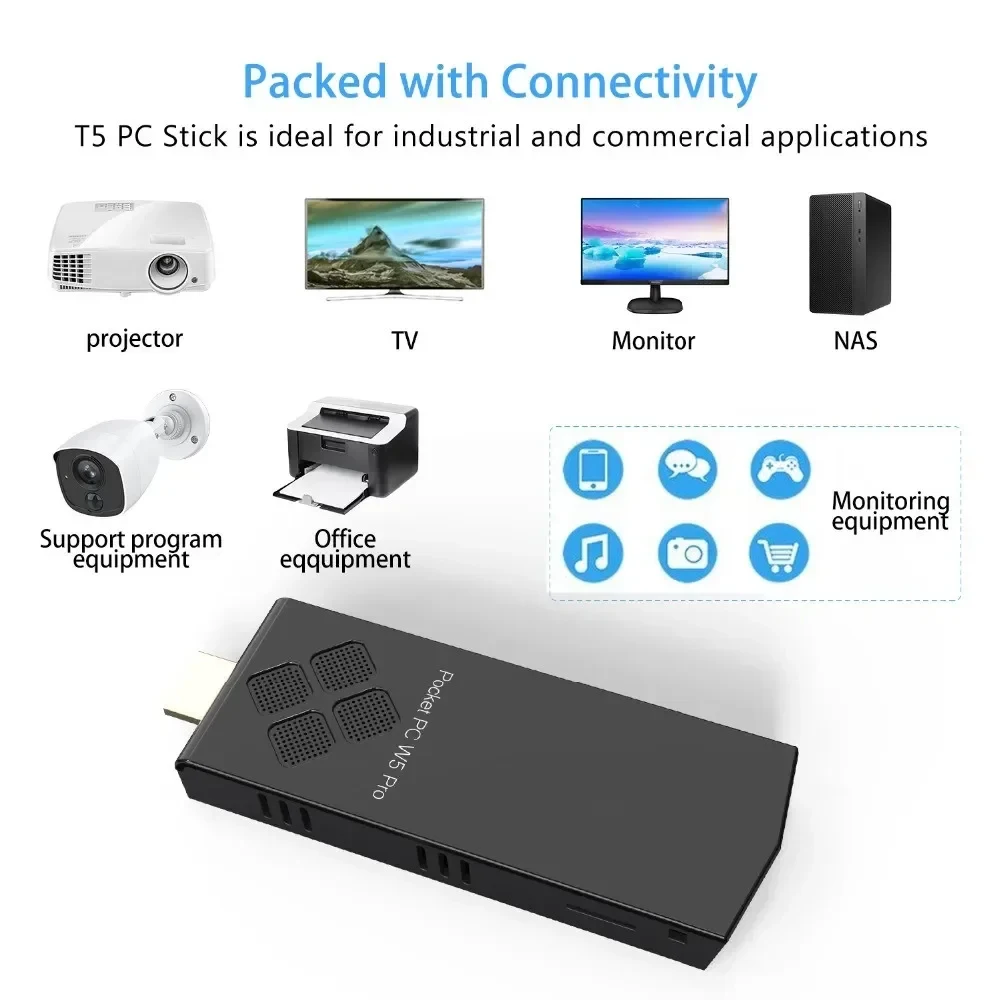 T5/W5 PRO Mini PC Windows 10 Home Computer Pocket PC Atom X5-Z8350 8GB RAM 128GB ROM 2.4G/5G WiFi BT4.0 4K HD Palm TV Stick