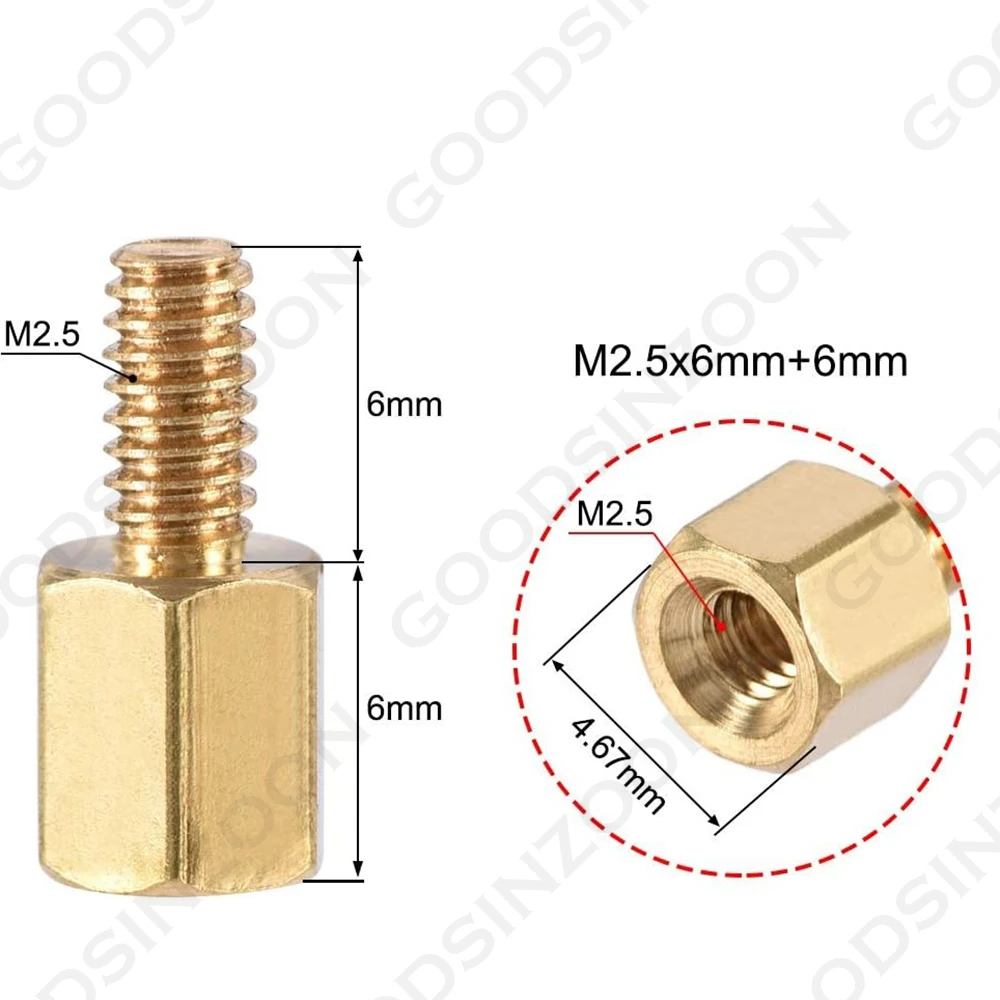 50-Pack M2.5×6mm+6mm Brass Standoffs – Male-Female Hex PCB Spacers for Raspberry Pi, Drones & Electronics