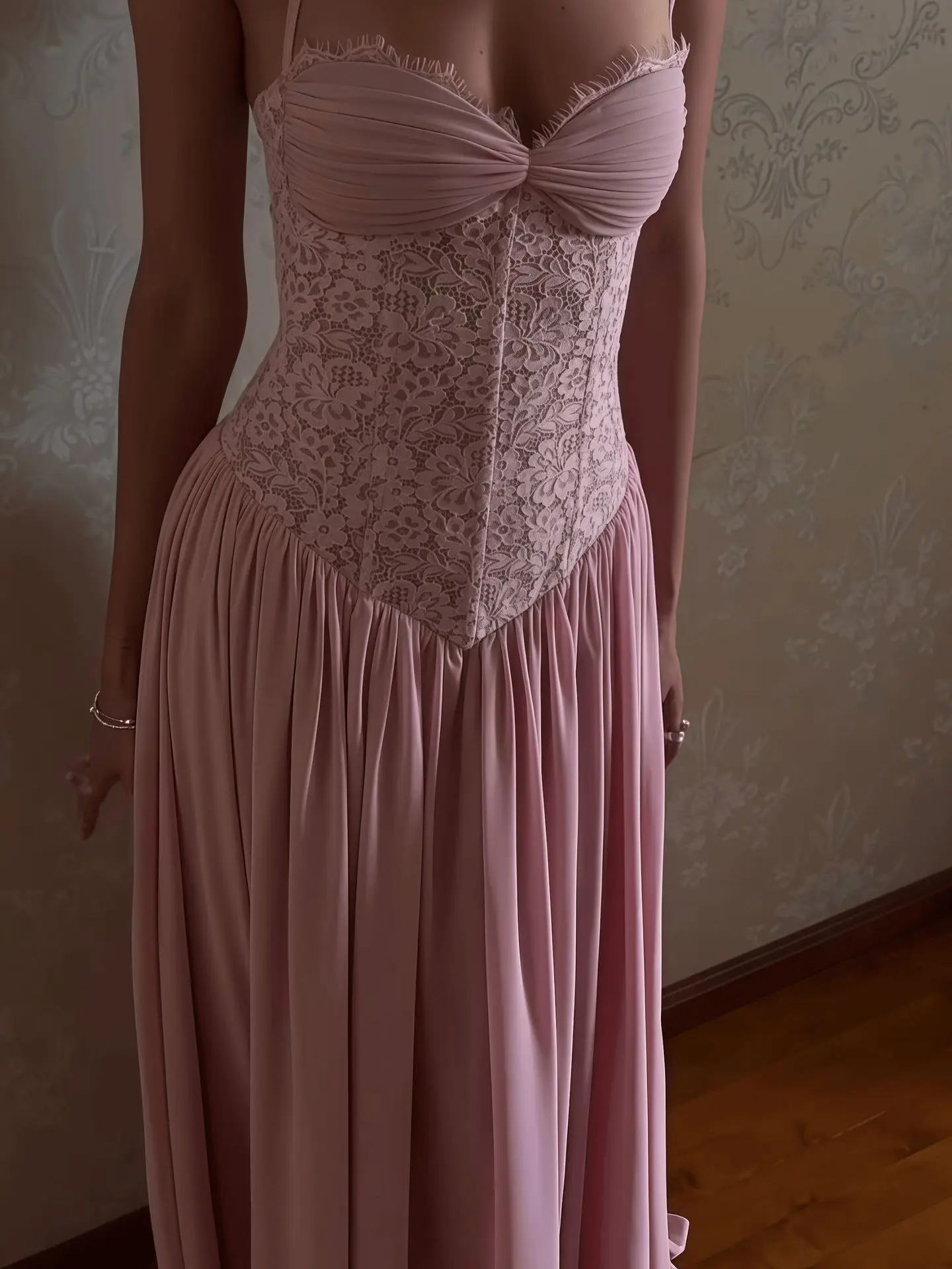 Elegant Lace Patchwork Corset Long Dress Women Halter Backless Bandage Slim Maxi Dress 2026 New Wedding Guest Evening Party Gown