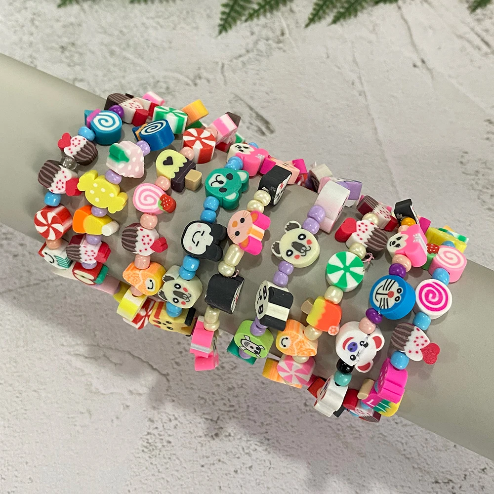 Yupsk لطيف الكرتون الحيوان الحلوى نمط اليدوية حبة سوار للنساء الفتيات الملونة مكدسة سوار المجوهرات هدية بالجملة #3