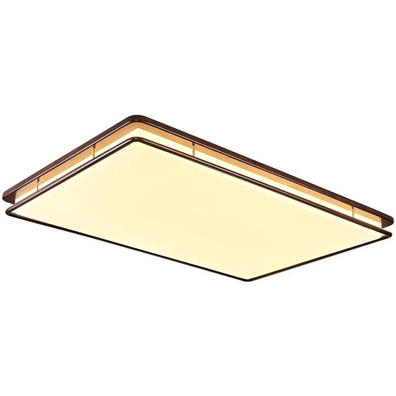 

Black walnut, living room, ceiling light, brass, solid wood, rectangle, headlight, simple, ultra-thin LED new Chinese style