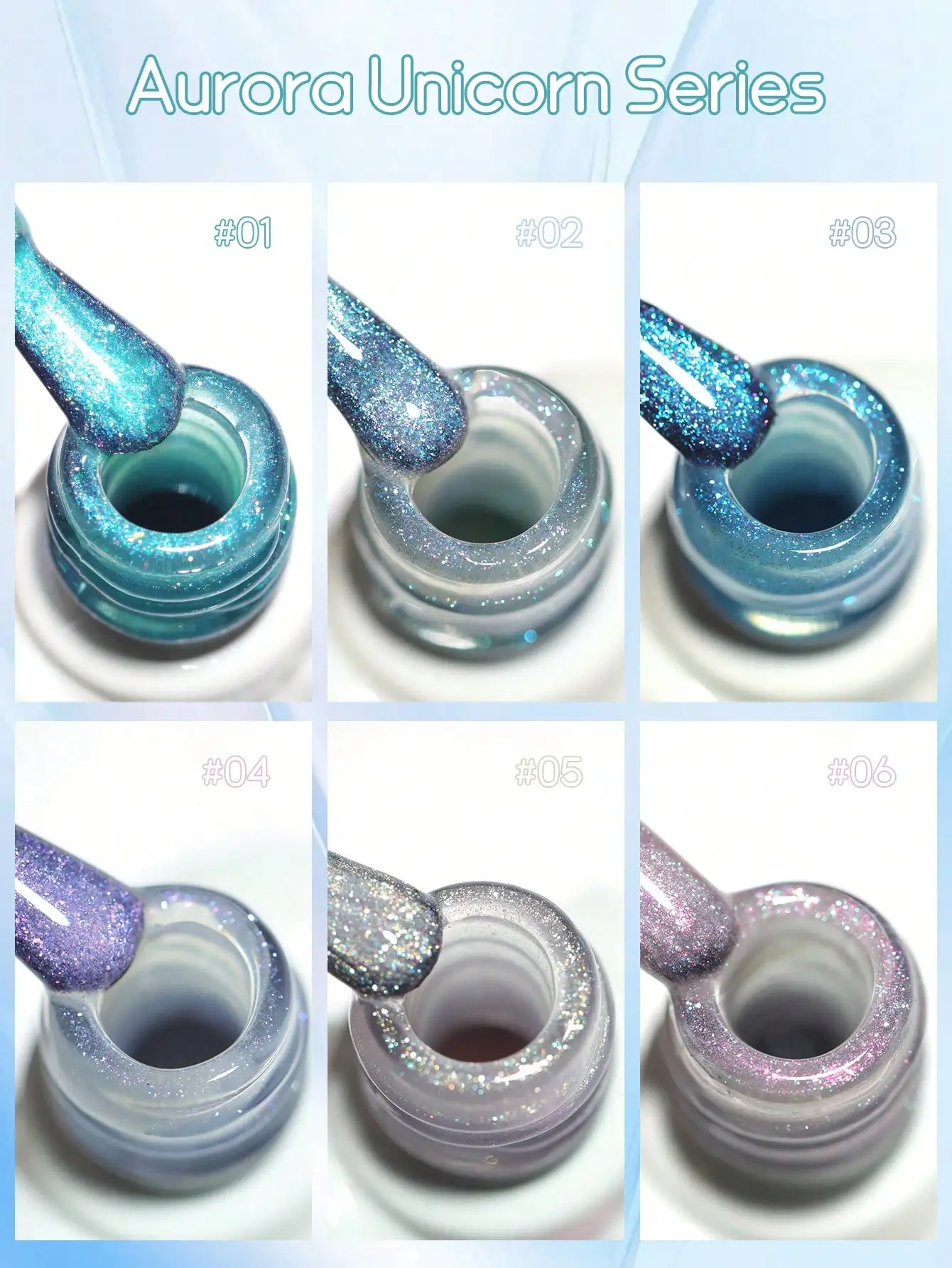 6Colors 15ml Nail Aurora Unicorn Series Gel Polish Nail Gel for Nail Art Gel Polish Metal Painted Nail Gel Aurora