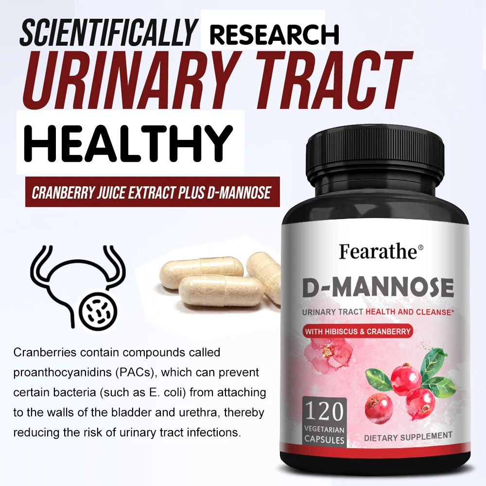 D Mannose - with Cranberry, Hibiscus, for Urinary Tract Health for Women and Men, Urinary Tract, Cleansing and Bladder Support