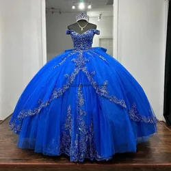 Angelsbridep Royal Blue Princess Quinceanera Dresses Appliques Beads Tull Corset Sweet 16 Birthday Vestido 15 Anos Customized