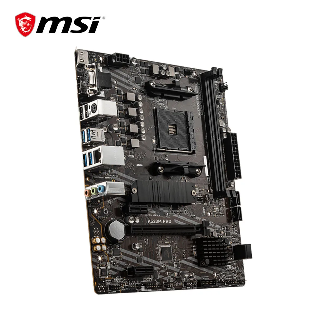 MSI AMD a520m Pro bo mạch chủ hỗ trợ Ryzen CPU R3 R5 R7 5000 & 3000 Series Mainboard AM4 M.2 NVMe kênh đôi DDR4 hoàn toàn mới