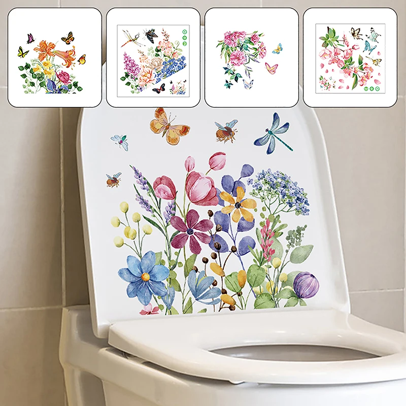 

Bathroom Toilet Stickers Modern Minimalist Flowers Butterflies Pattern Self-adhesive Paintings For Bathroom Living Decorations