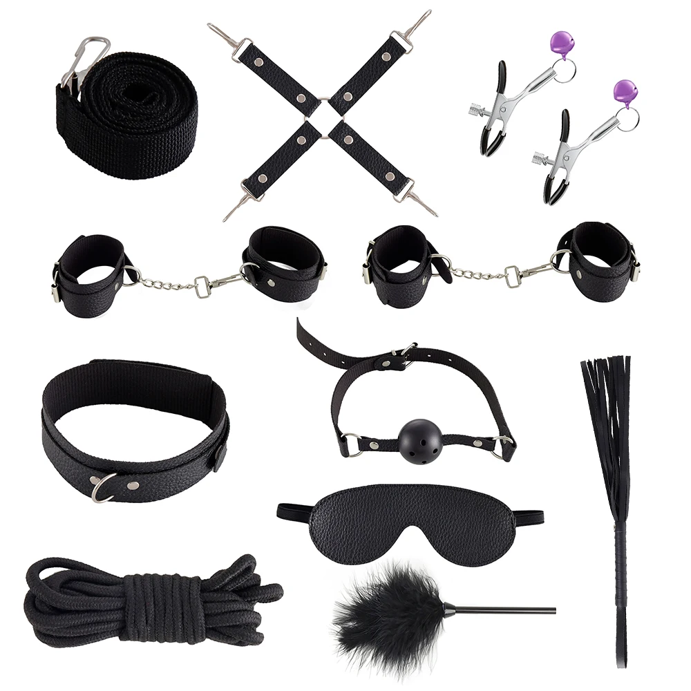 Couples BDSM Bondage Kit with Handcuffs Neck Collar Wrist Restraints Mouth Gag And Strap Fetish SM Sex Toys for Women Adult Game