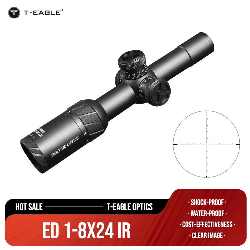 

Тактический прицел T-EAGLE ED1-8X24IR для охоты, оптический прицел с гравированной стеклянной сеткой, подходит для пневматического пистолета с угловыми креплениями наклона 50MOA