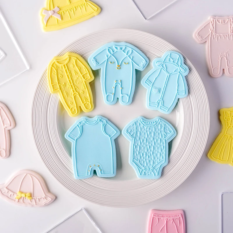 Cartoon Baby Clothes Cookie Embosser Mold Fondant Biscuit Mold Baby Shower Cookie Press Stamp Cake Decoration Mold Baking Tools