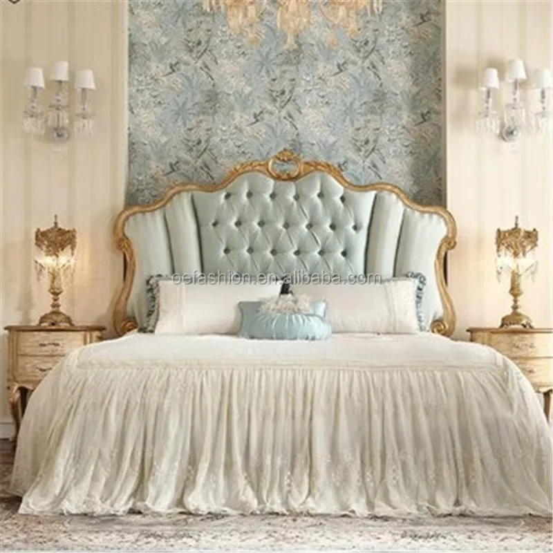 OE-FASHION Modern European Solid Wood Bed  French Rococo Style Carved Bedroom Furniture king Size Royal Bed