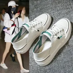 Flat Comfortable Elegant Women's Running Shoes Trend 2025 Canvas Mirror Luxury Cute Low Hit Ladies Shoe Designer Fashion White