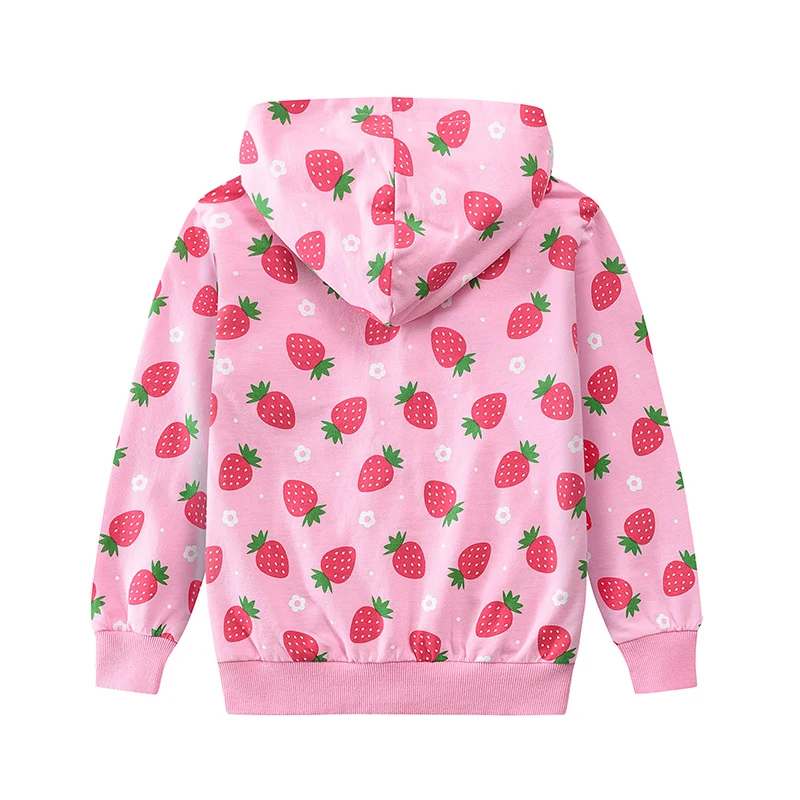 Little Hand Kids LongSleeve Zip‑Up Hooded Sweatshirt Strawberry All‑Over Print Casual Outer Jacket with Pocket Little Girls 2-7T