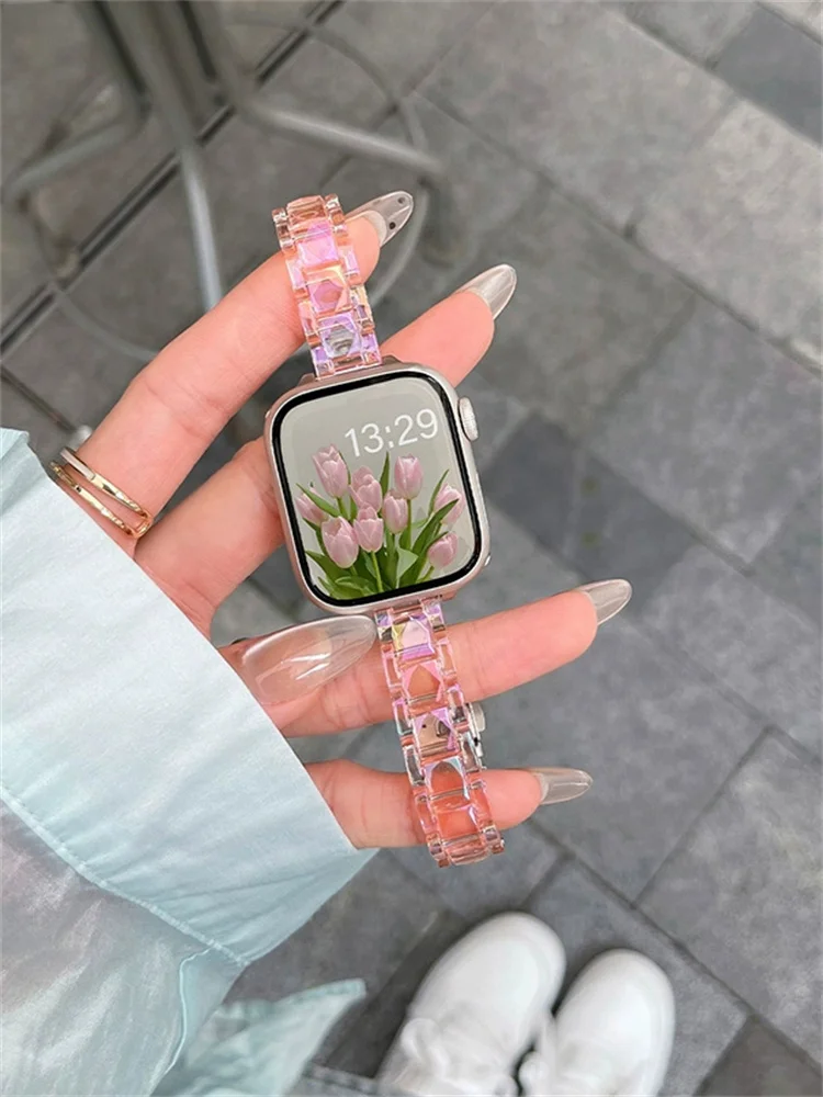 Slim Laser Colorful Strap For Apple Watch Band Ultra2 49mm 45mm 44mm 41 42 38 40 Correa Clear Band For Iwatch Series 9 8 SE 7 6