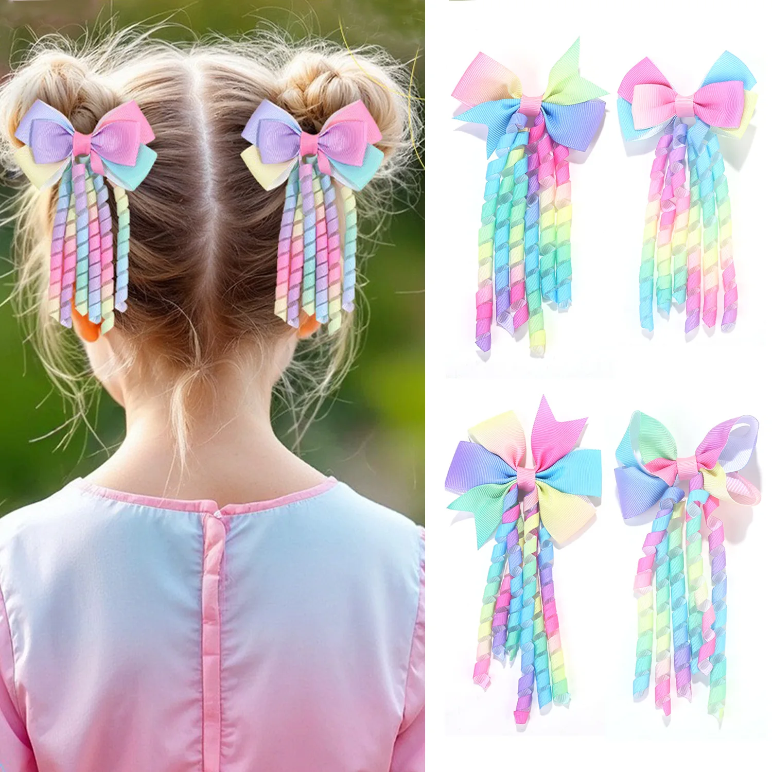 

2PCS/Set New Children's Colorful Hair Clip Headdress Bow Tassel Hair Accessories Candy Color Little Girl Hair Clip Kids Gift