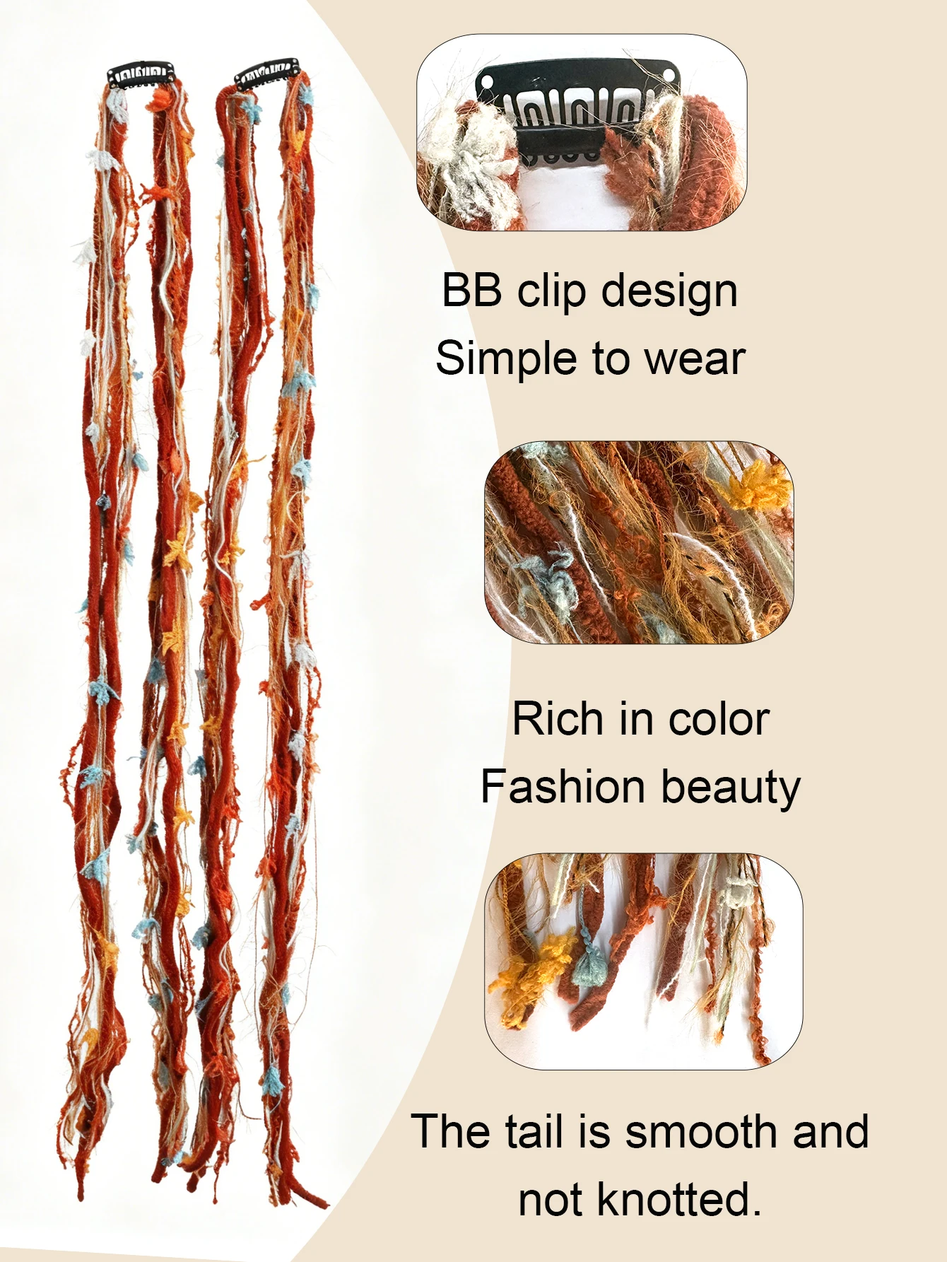 Colorful Synthetic Hand Woven Braiding Hair Extensions Hair Clip In Natural Hair Dreadlock Hair Pieces Bohemian Hair Accessories