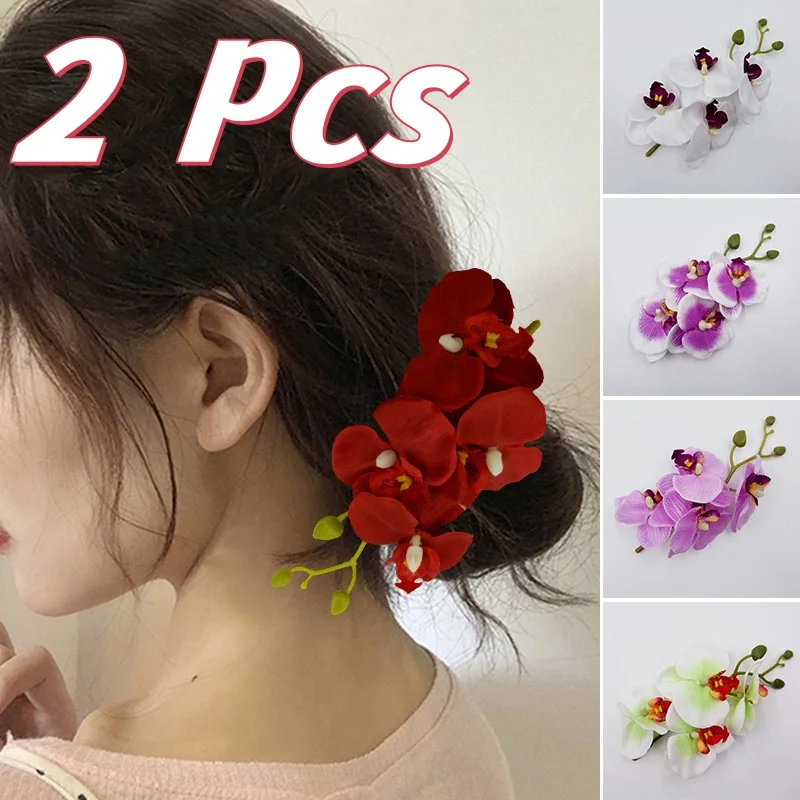 2PCS Bohemia Big Butterfly Orchid Flower Hair Clip Fashion Women Bridal Hair Accessories 8 Colors High Quality Wedding Vacation