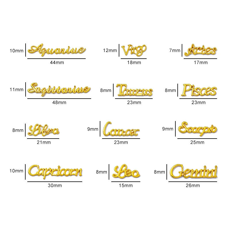 조디악 표지판 네일 아트 장식 참, 3D 합금 별자리, 골드 실버 금속 문자 프레스, 팁 알파벳 기호 네일 장식
