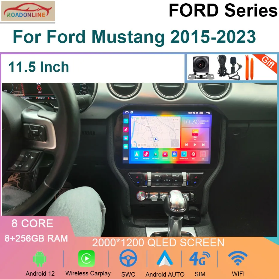 

Android 12 Car Radio For Ford Mustang 2015-2023 GPS Navigation Stereo QLED Head Unit Dual system functionality Carplay 4G