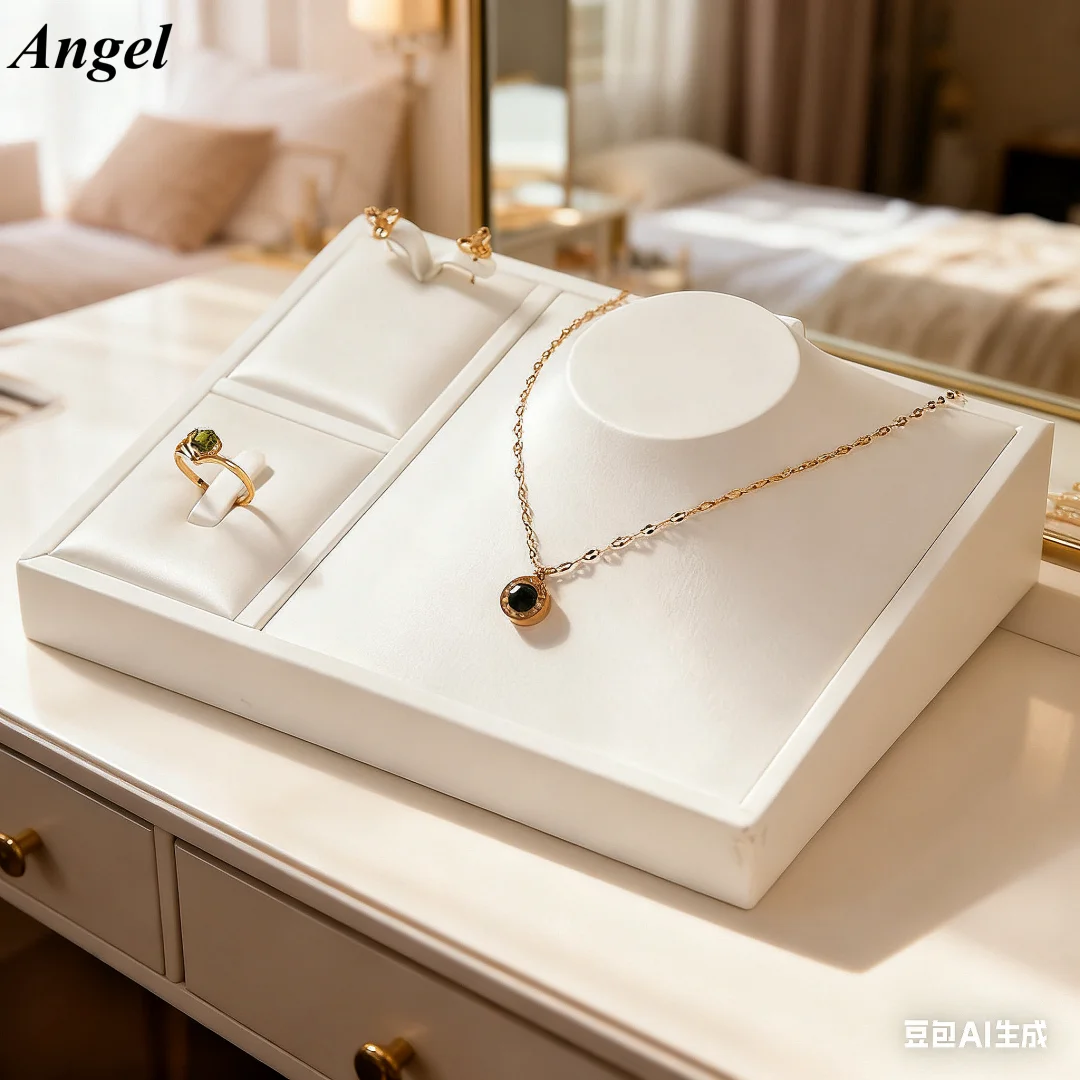 

White PU Leather Jewelry Display Tray, Multi-purpose Ring Necklace Pendant Holder Organizer for Live Stream Counter Showcase