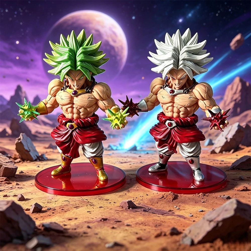 13cm Anime Dragon Ball Z Broly Figur Grüne Haare Weiße Haare Broly PVC-Modell Anime Figurine Schreibtisch-Ornament Sammlerstück Spielzeug Geschenk