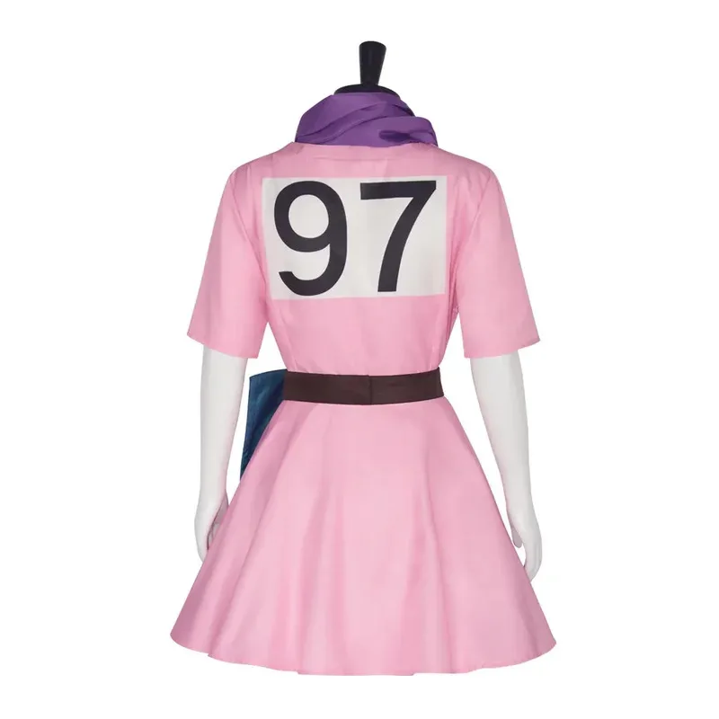 Sky05 Bulma Cosplay Costume Anime Pink Dress Bow Scarf Belt Bag Full Set Uniform Halloween Carnival Roleplay Clothes for A99JIu@