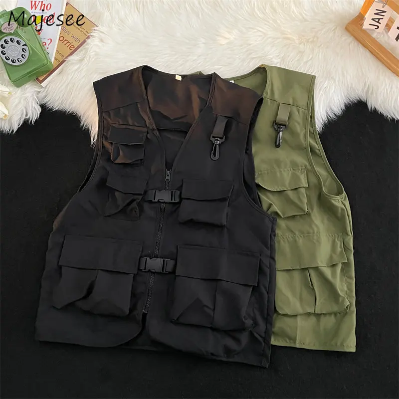 M-4XL Vests Men Military Cargo Multi Pockets Tactical Clothes Handsome Streetwear Camping All-match Zip Up Techwear Coats Summer