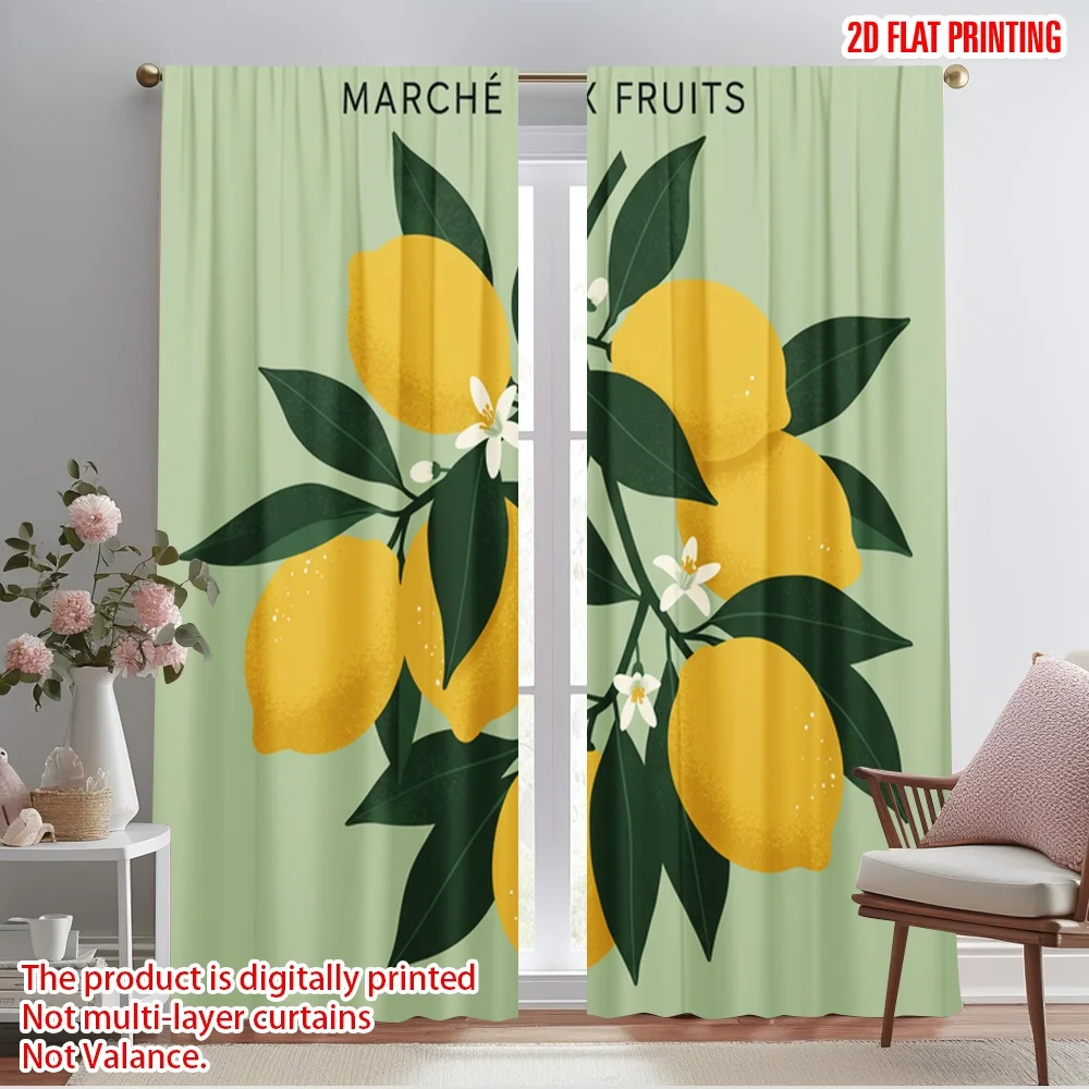 

2pcs 2D flat printing Scene Curtains FRUIT MARKET LEMONS PRINT COLLECTION Fabric Without Electricity 0 Perfect for New Year