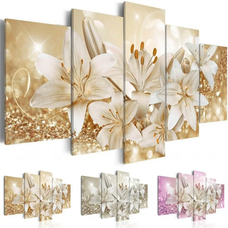 5 Pieces Lily Wall Art Canvas Painting Beautiful Flower Poster Living Room Decoration Art Prints Wall Pictures Home Decor