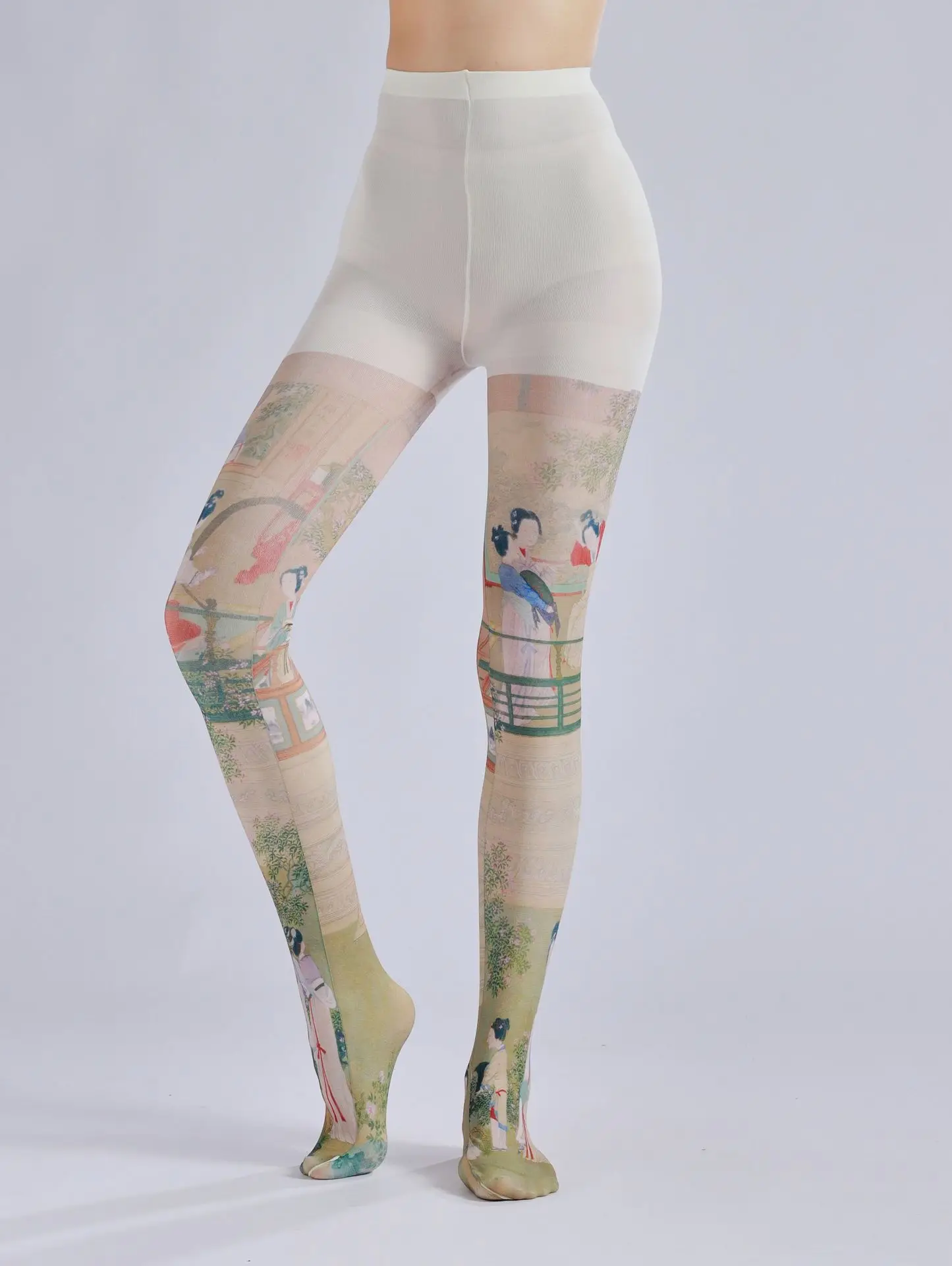 Chinese Style Ancient Pattern Printing Pantyhose Retro Personality Bottoming Socks Nostalgic Generous Tights