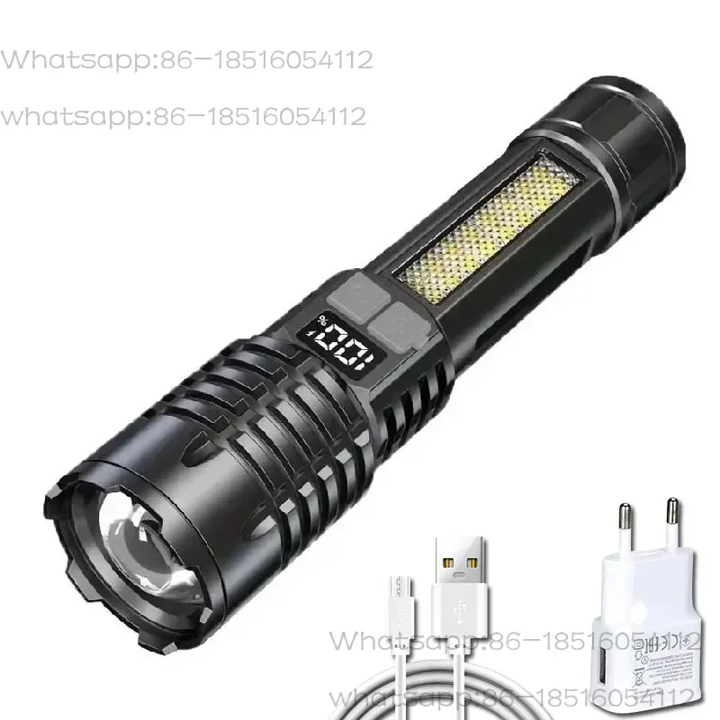 High Power LED Flashlights With Display Screen Zoom Tactical Torch Portable Rechargeable Lamp with Emergency Side Light Lantern