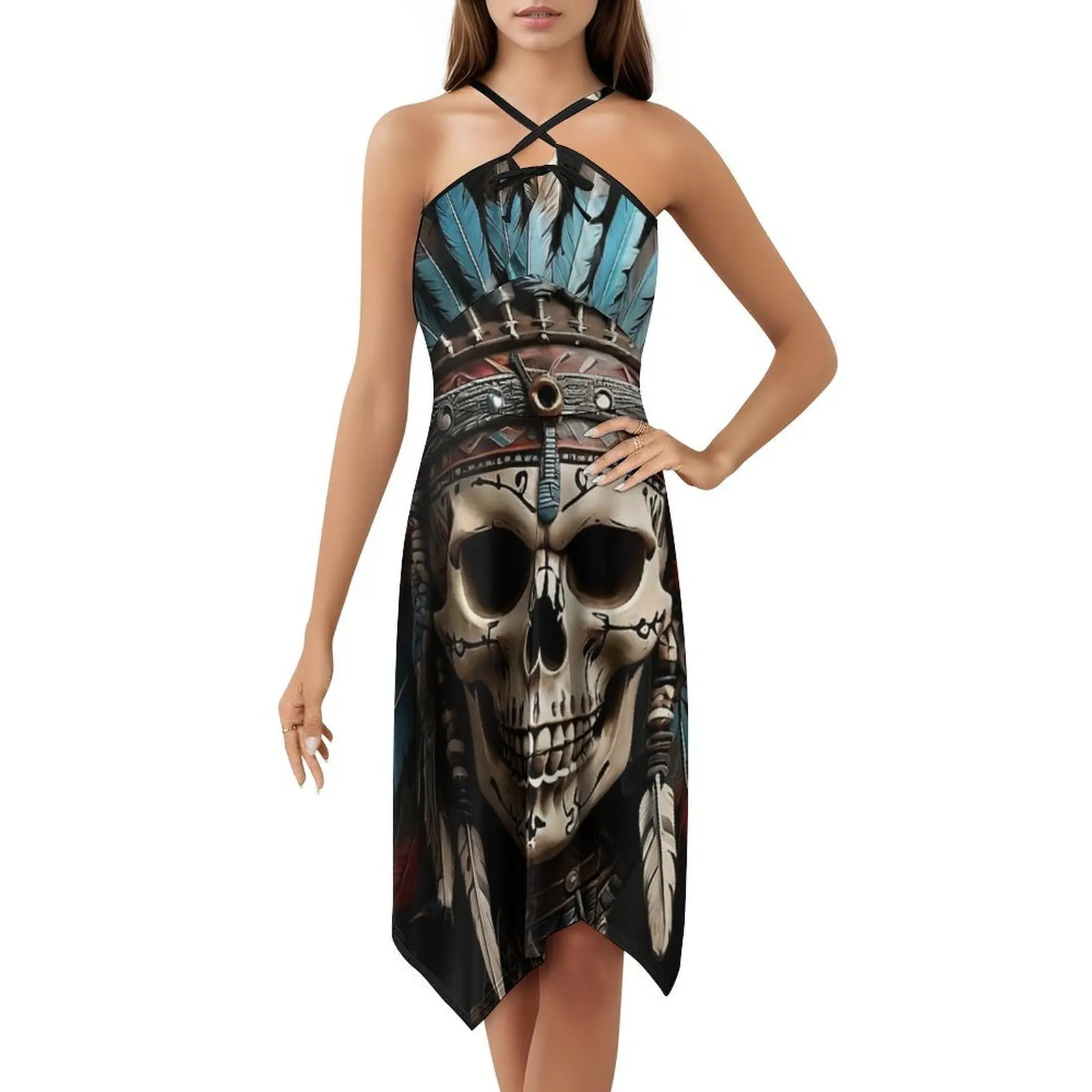 فستان عطلة مثير على شكل جمجمة هندية أسترالية لطيفة للنساء على الشاطئ وحفلات أعياد الميلاد فستان قصير جمجمة كرنفال مكسيكي جمجمة السكر #5