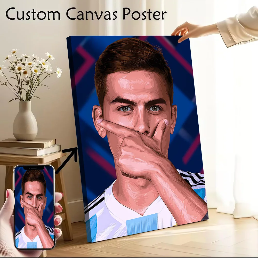 Póster con retrato de Paulo Dybala, pintura en lienzo impresa personalizable para imágenes, arte de pared, decoración moderna para el hogar, adornos para habitación