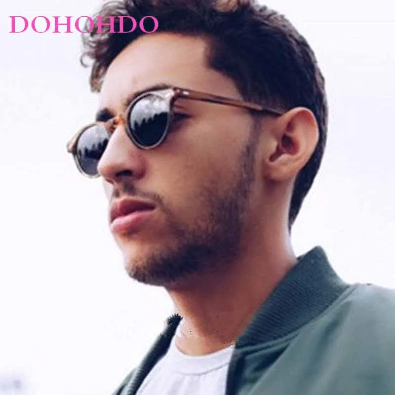 Gafas de sol con remaches redondos Retro para hombre y mujer, lentes de sol con montura pequeña a la moda, estilo literario Vintage, para conducir