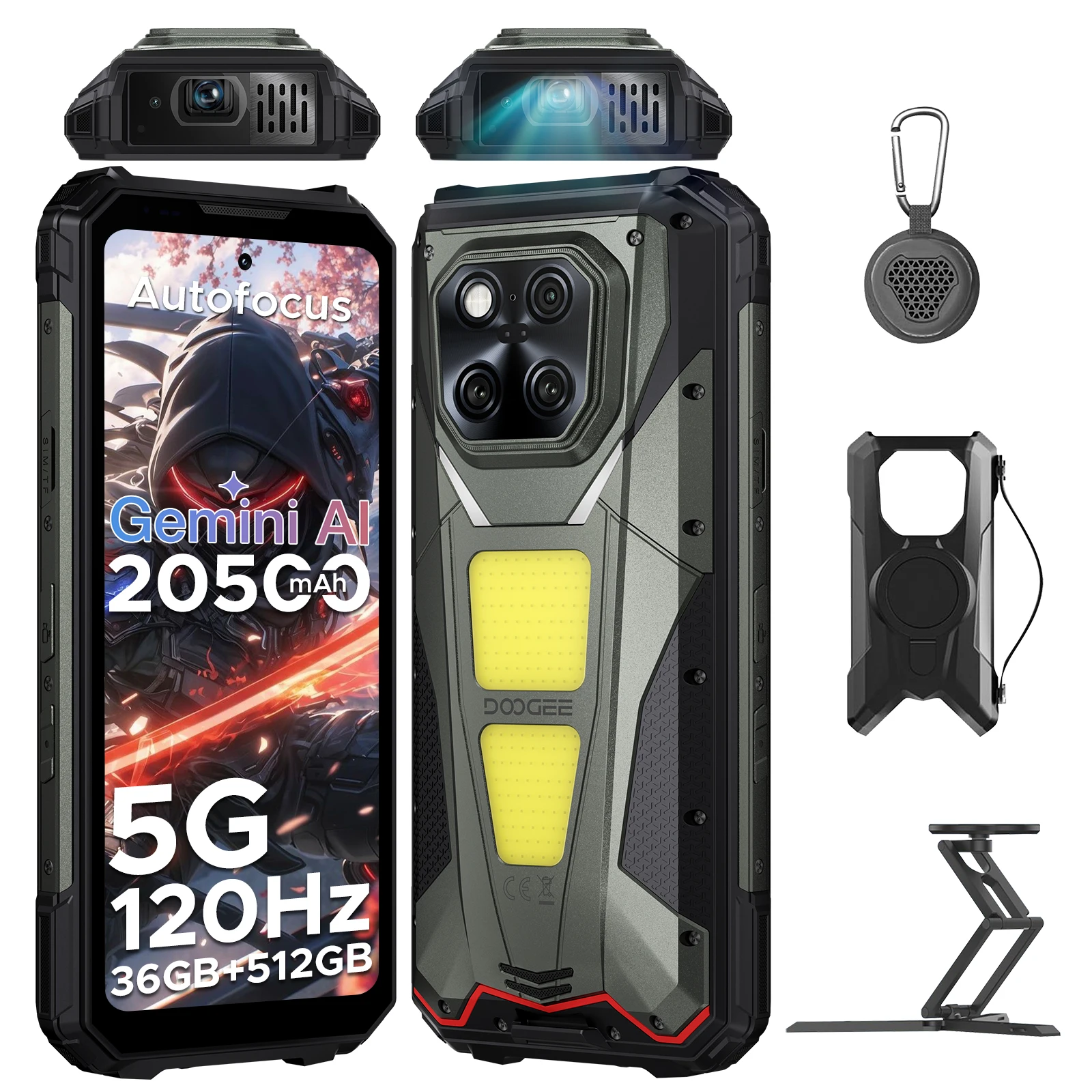 DOOGEE V Max Play Projector Robuuste Telefoon 20500mAh Batterij 1200LM Dubbele Campinglampen 36GB RAM (16+20) 512GB ROM NFC Mobiele telefoon