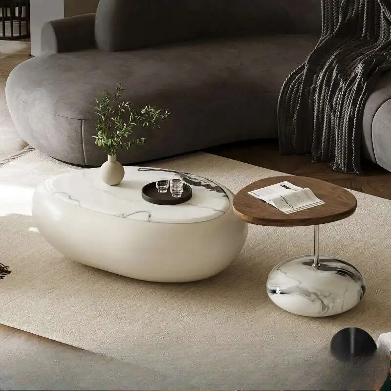 

Glamour Modern Tray Coffee Table Luxury Living Room Italian Beige Oval Side Tables Round Stacking Mesa Auxiliar Salon Furniture