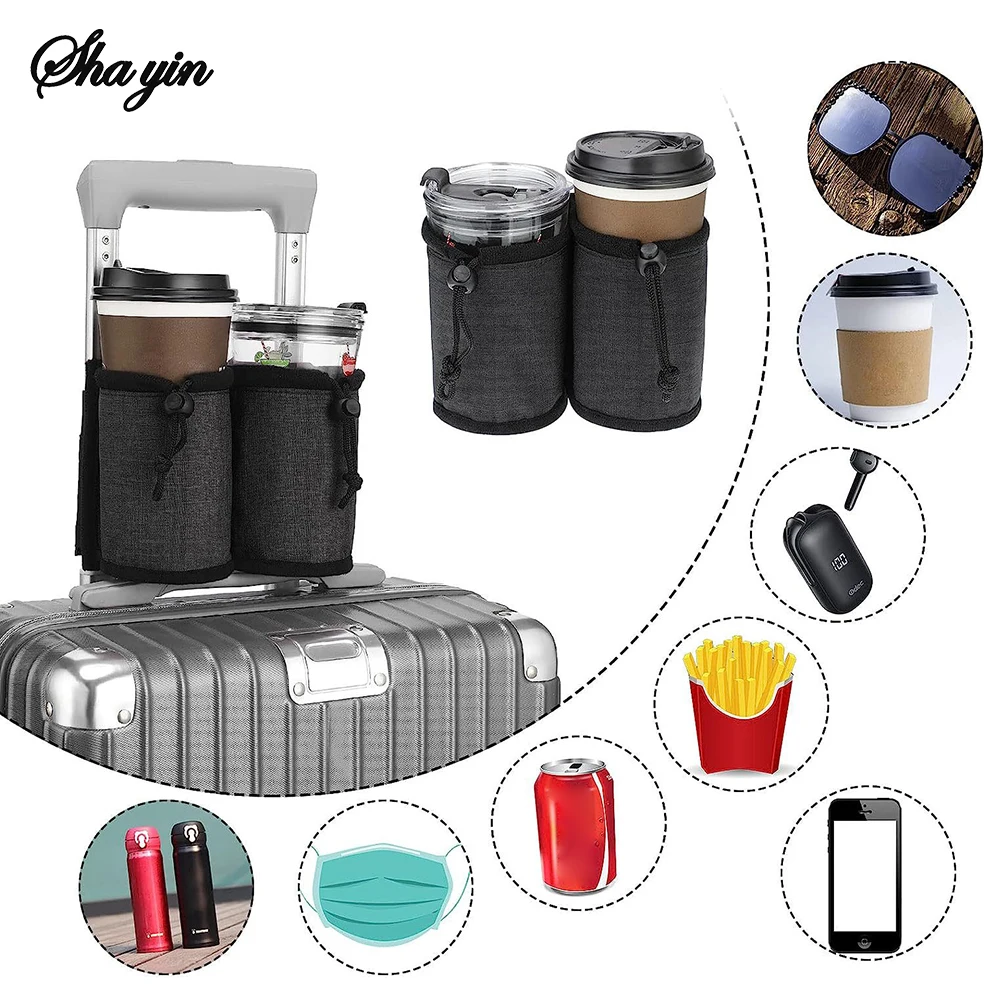 Travel Luggage Cup Holder Durable Free Hand Suitcase Drink Bag Travel Milk Tea Coffee Mugs Holder Fits All Suitcase Handles