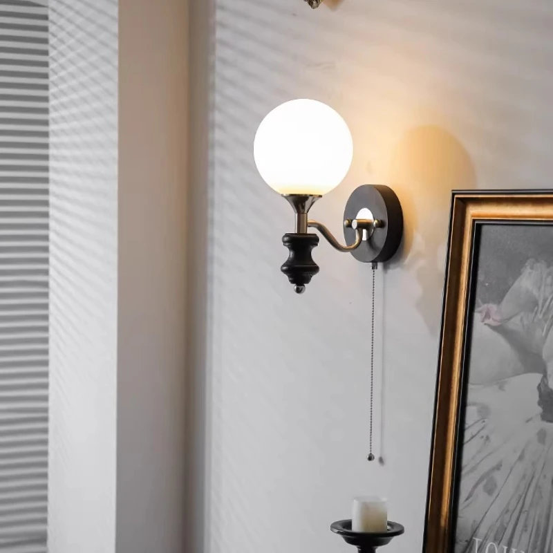 Designer Wooden Wall Lampsglass Lampshade LED Wall Sconces Villa Aisle Balcony Hotel Lobby Illumination Embellish Light Fittings