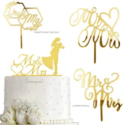 1pc Gold Lover MR MRS Cake Topper with Heart Acrylic Wedding Engagement Cake Decoration Baking Decoration Party Favors