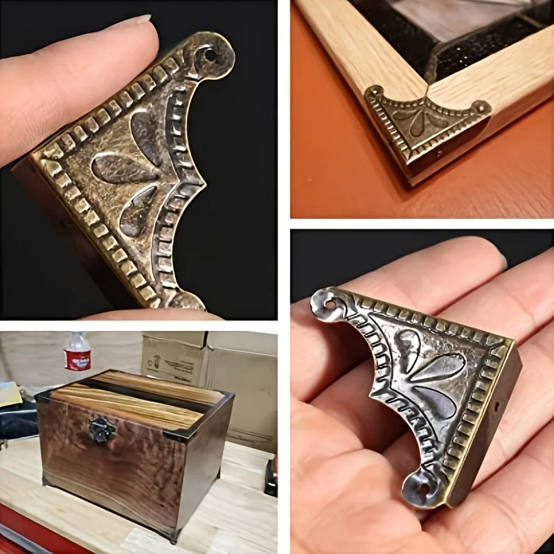 8Pcs Furniture Fittings Antique Corner Bracket Jewelry Gift Box Wood Case Decorative Feet Leg Corner Decorative Protector +Nails view 5