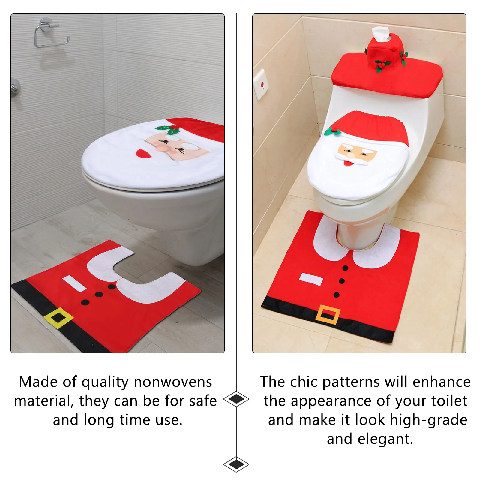 

Чехол для унитаза Санты, рождественский набор для ванной комнаты, рождественский напольный коврик, моющееся украшение для сиденья, матовая ткань