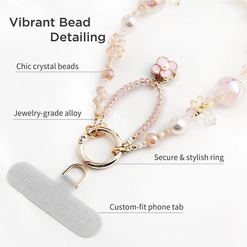 Phone Charm for Women Anti-Theft Phone Wrist Strap Hands-Free & Beaded Chain Detachable Cell Phone Lanyard with Tether Tab