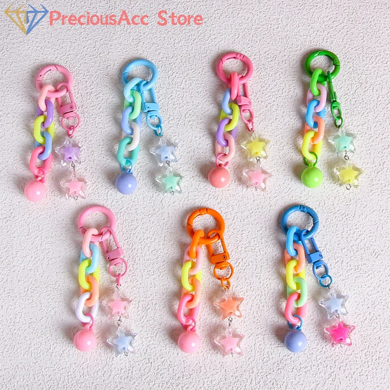 Colorful Candy Colors Star Chain DIY Keychain High Quality Acrylic Pendant For Women Girls Backpack Keyring Charms Gifts