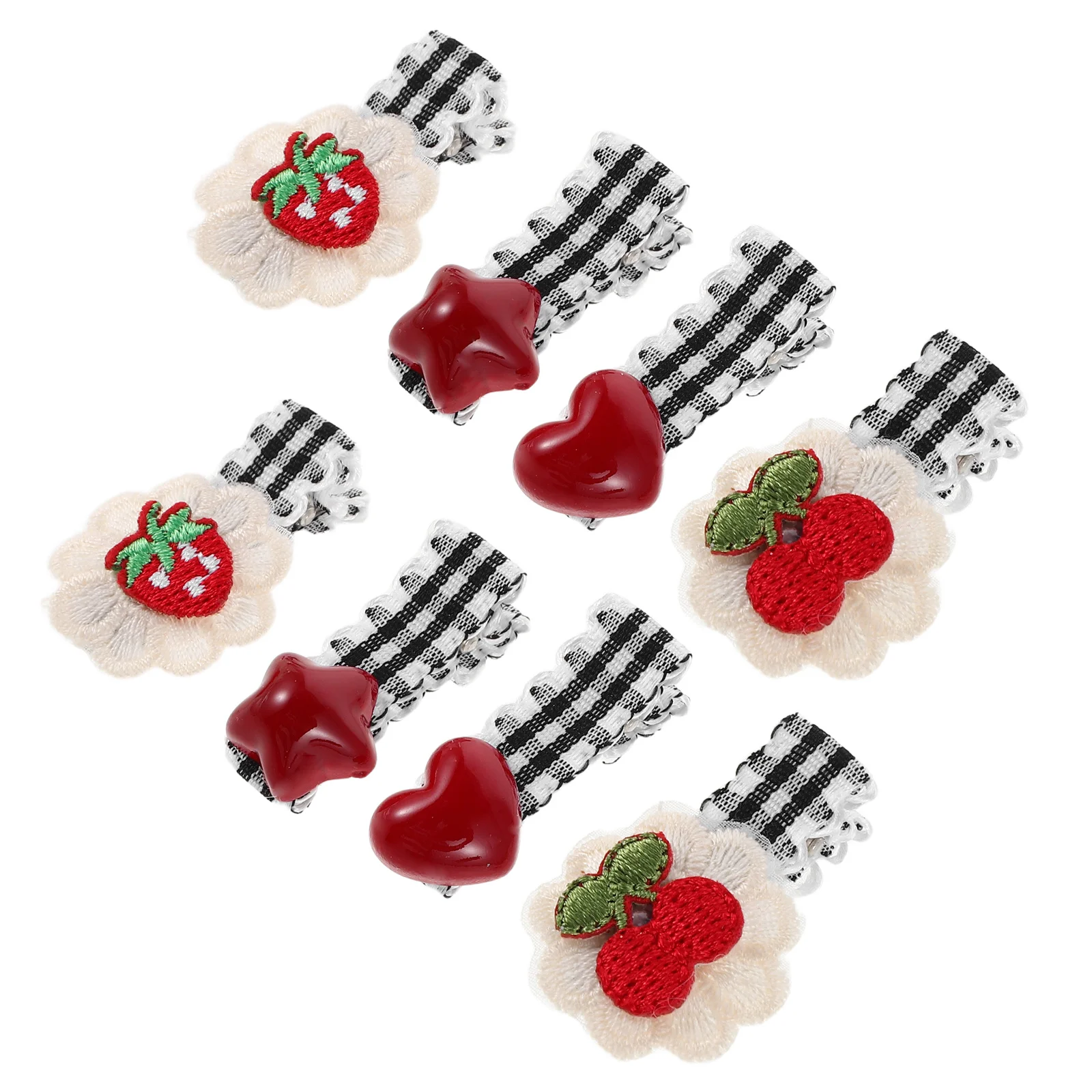 

4Pairs Checkered Cherry Bow Duckbill Clips Flower Edge Non Slip Grip Hair Clips Kids Girls Women Fruit Hair Accessories Festival
