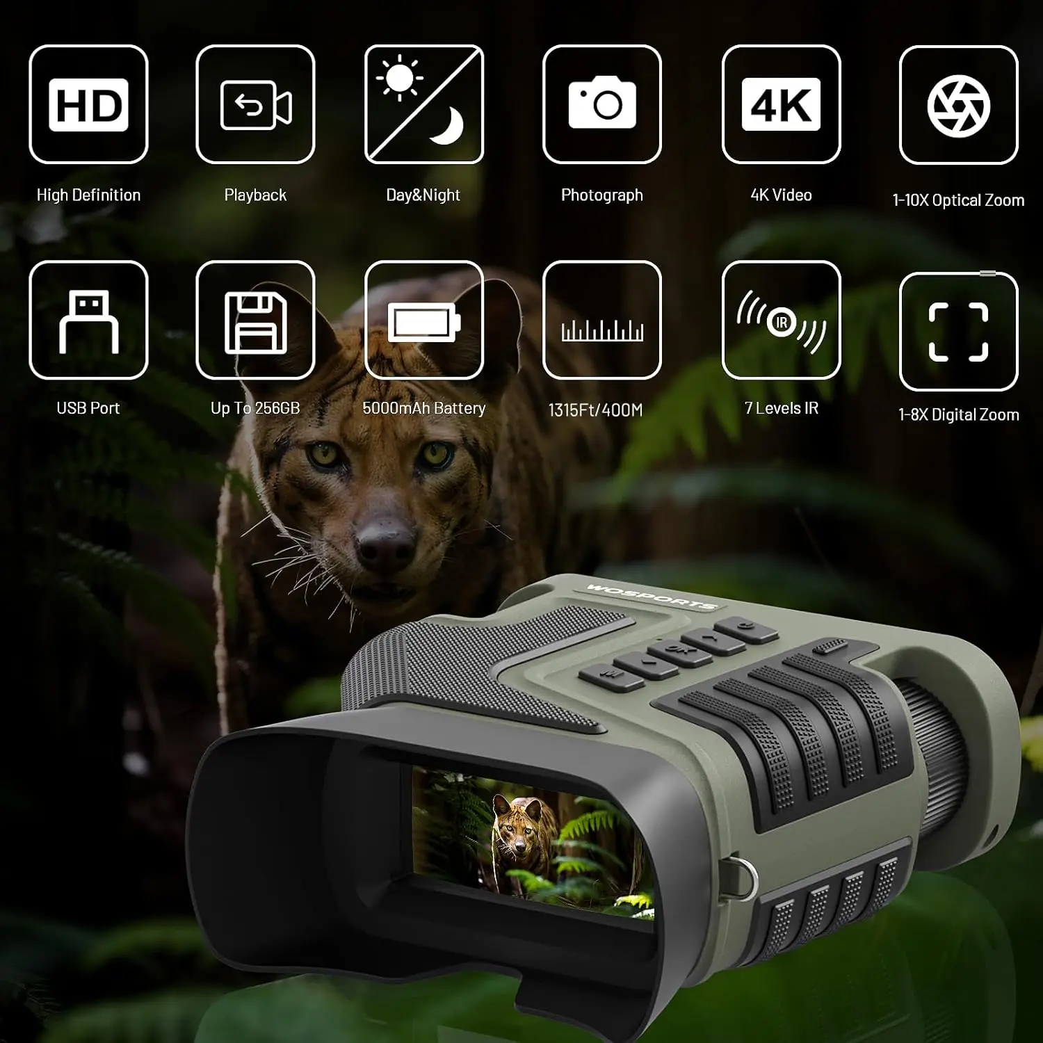 Night Vision Binoculars 4K Night Vision Goggles 1315FT 10X Optical Zoom 8X Digital Zoom Rechargeable NVG with 3'' Scree