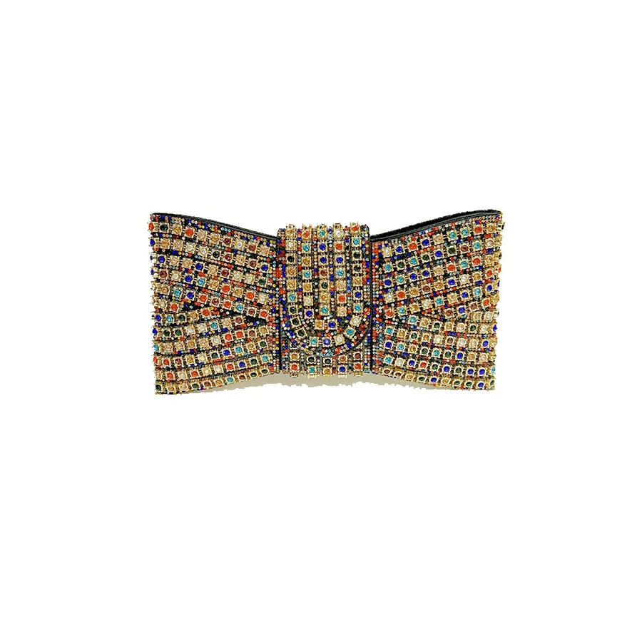 Full Version Rhinestone Bow Shape Small Phone Bag Sparkling Chain Hasp Bag Women's Hand-Held Crossbody Bag Party Dinner Bags ﻿