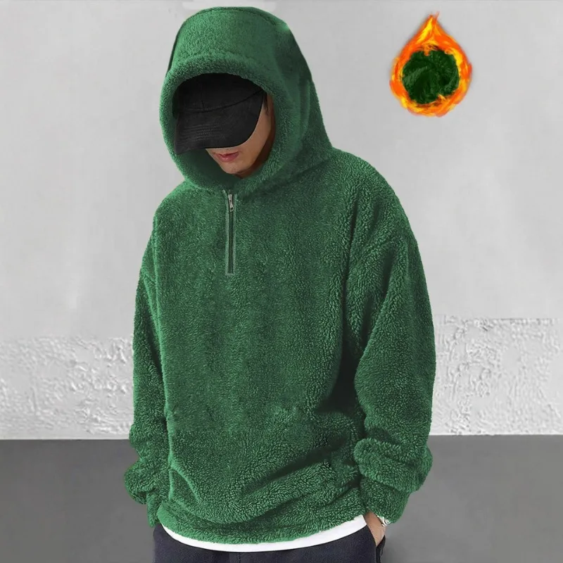 Autumn and Winter Half-zip Long-sleeved Solid Color Casual Sports Men's Hooded Sweatshirt Jacket