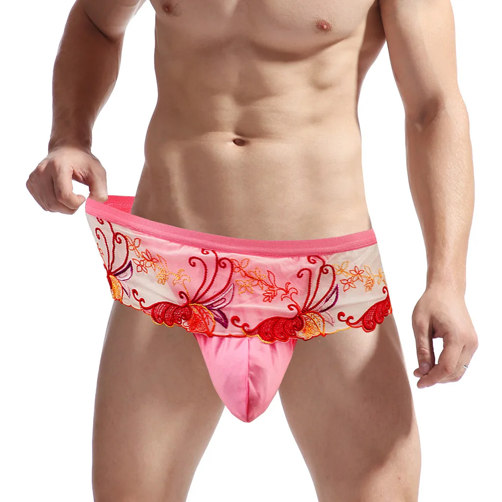 

Mens Sissy Lace Embroidery Skirt Thong Briefs Sexy Lingerie Crossdressers Underwear Panties Bugle Pouch Underpant Gay Nightwear